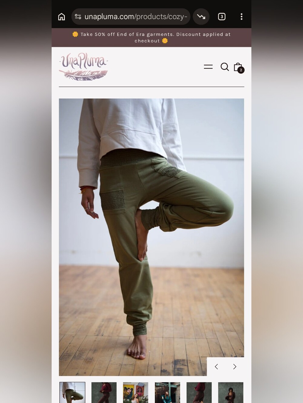 ♥️ OLIVE GREEN Una Pluma Portland Nepal Cozy Joggers Fleece Organic Cotton L